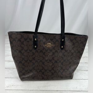 Coach Large Brown Signature Leather Tote Bag [E1966]